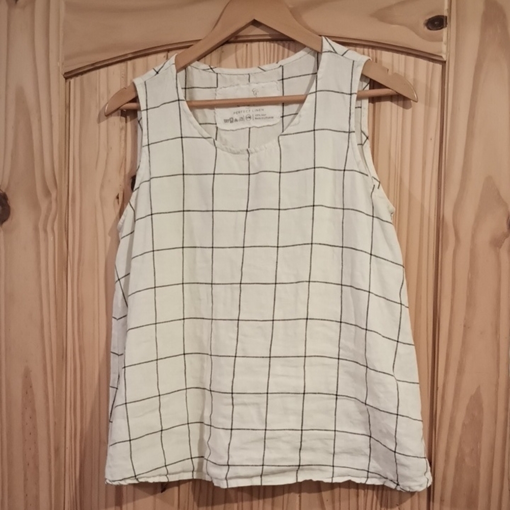 Not Perfect Linen Windowpane Plaid Swing Top